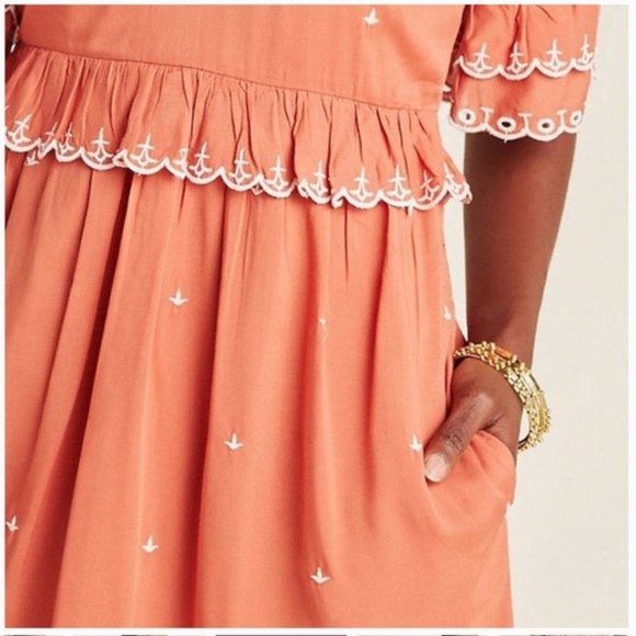 Anthropologie Samia Ruffle Embroidered Short Sleeve V Neck Tunic Dress - Picture 5 of 7